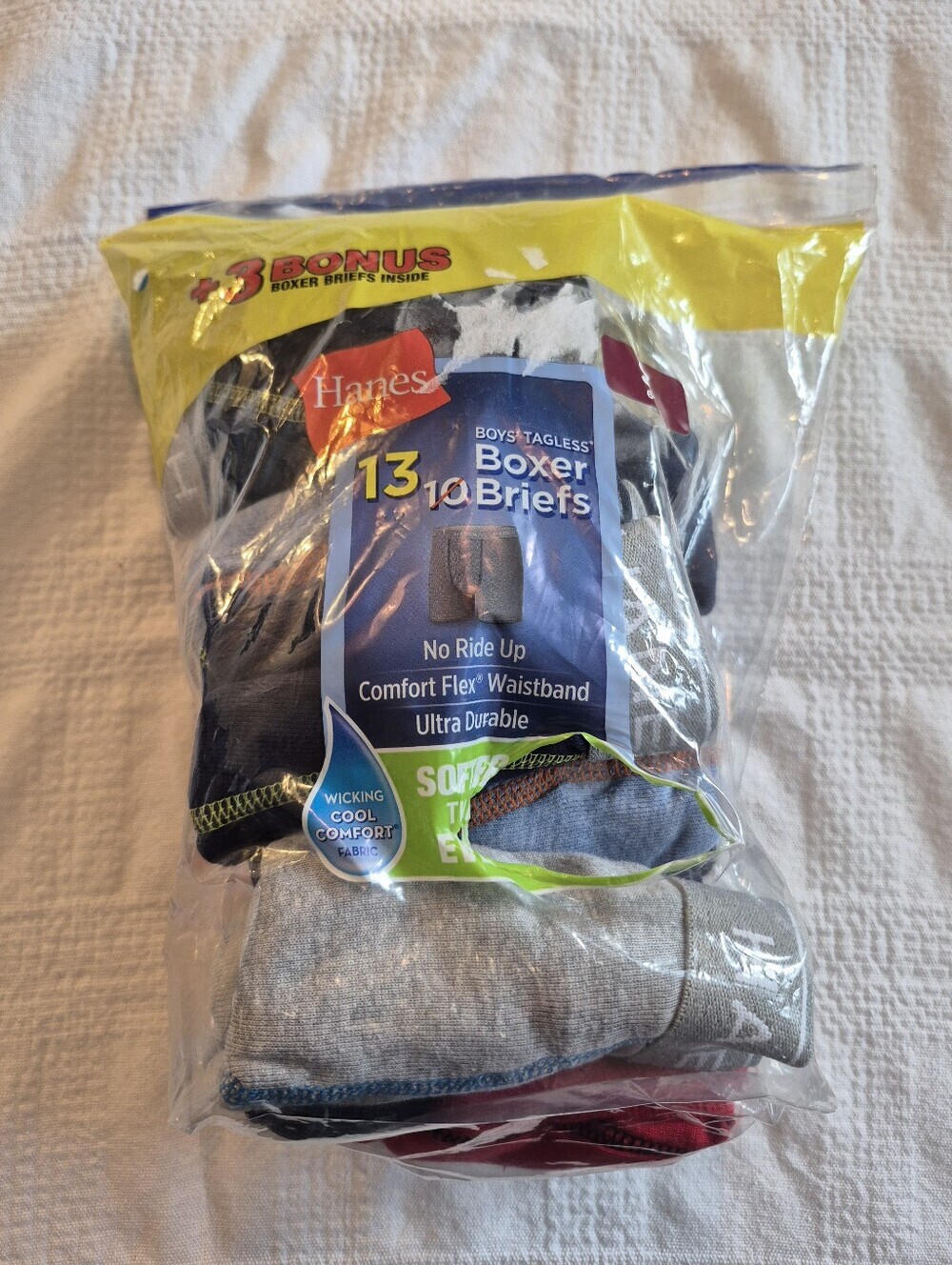 Hanes boys size Small 6-8 boxer briefs package opened, all 13 pairs in package